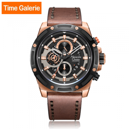  Alexandre Christie ALCW6506MCLBRBA Chronograph Brown Leather band Analog Men Watch 